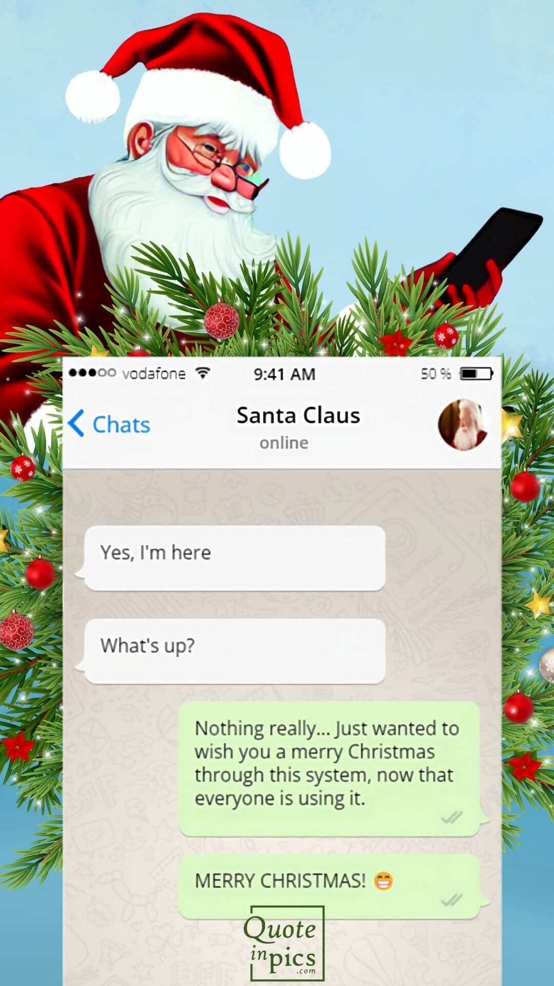 Santa Claus using WhatsApp to send Christmas greetings