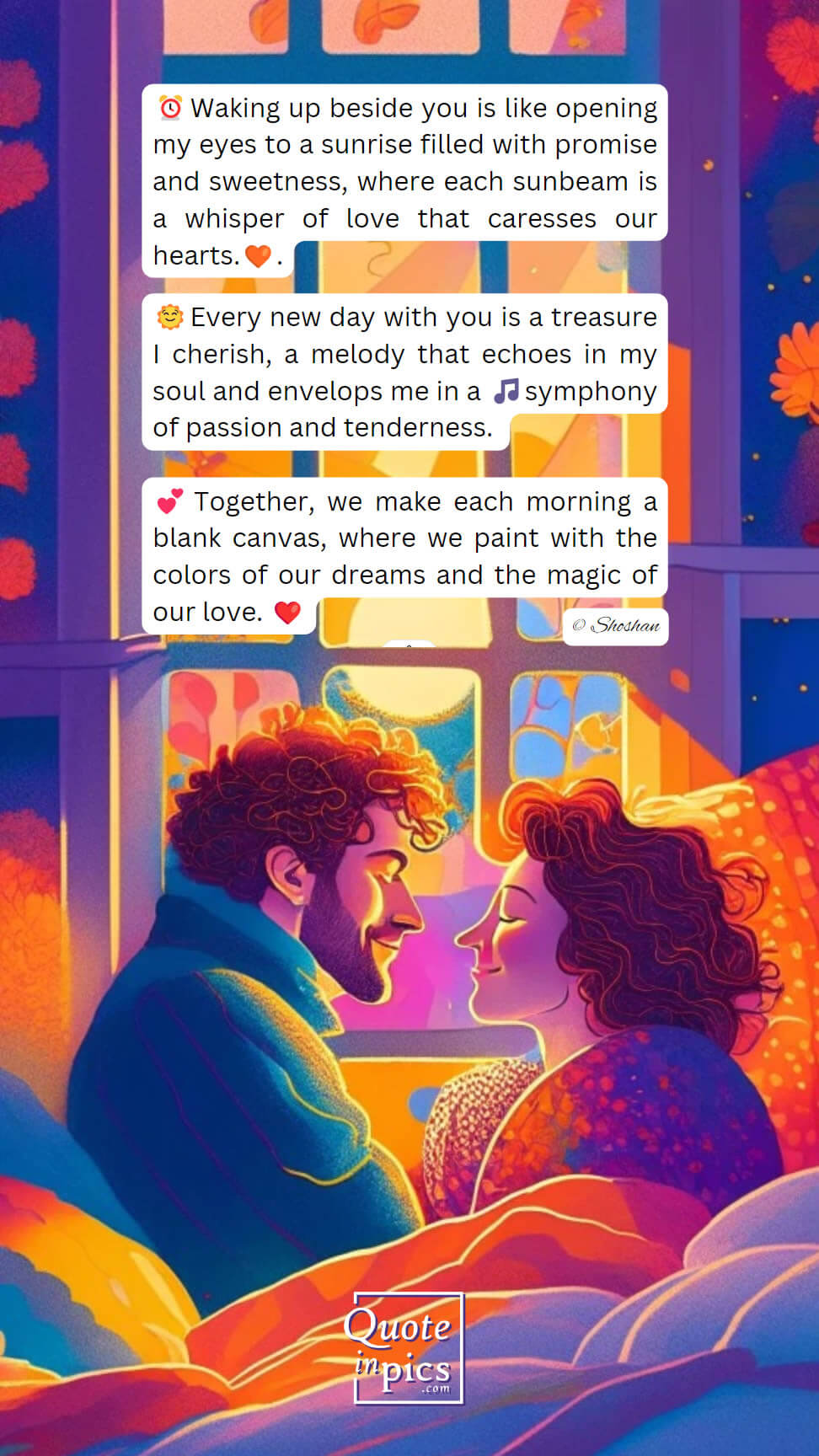Capturing the essence of love: a quote on waking up beside your soulmate in a heartwarming image